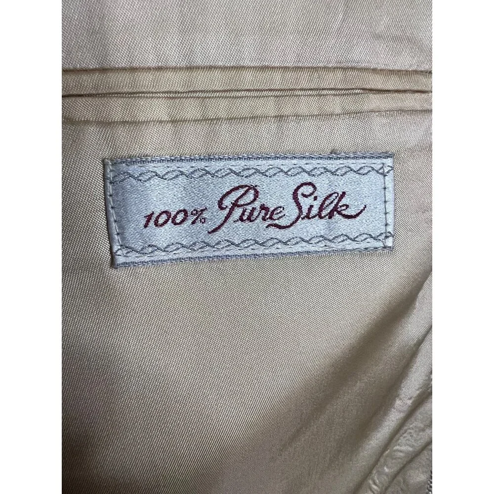 Vintage Di Mitri Men's Silk Blazer Jacket Beige 100% Pure Silk Two-Button Size M